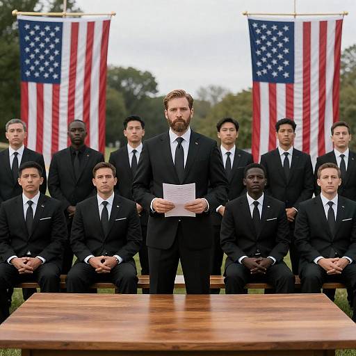 Formal Gathering of Men with Flags