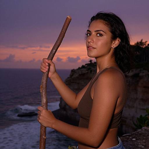 Woman on Coastal Cliff at Dusk