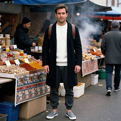 Stylish Man in Vibrant Street Market