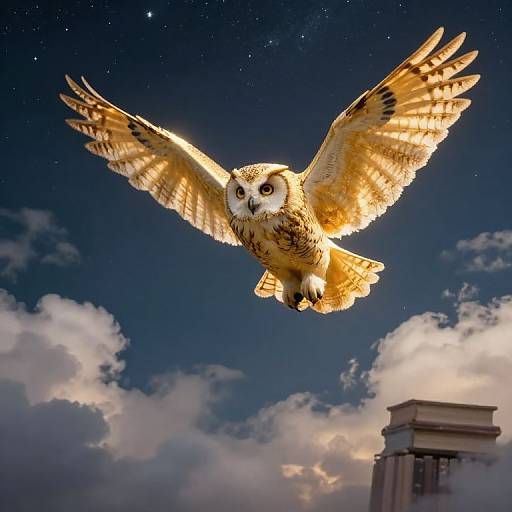 Majestic Golden Owl in Celestial Sky