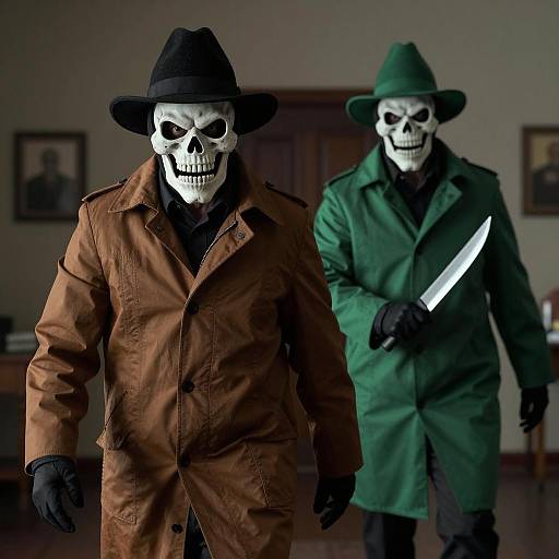 Eerie Halloween Figures in a Dark Space