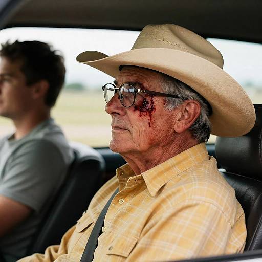Profile of an Older Man in Car