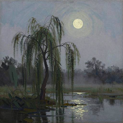 Neo-Romantic Misty Wetland Landscape