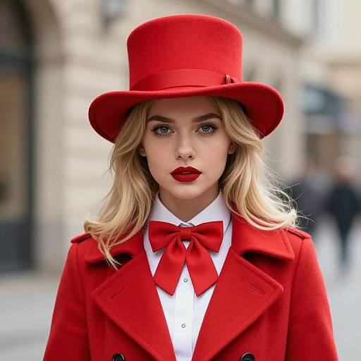 Blonde Girl in Red Hat and Coat