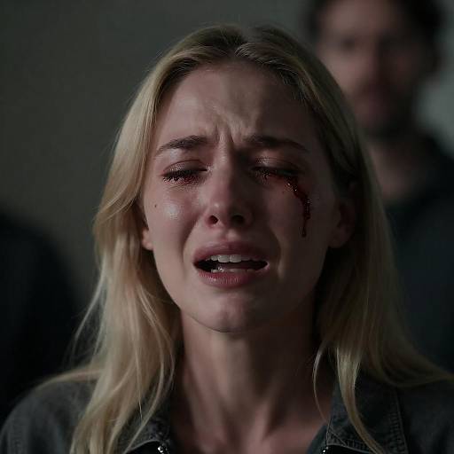 Intense Close-Up of Crying Blonde Woman