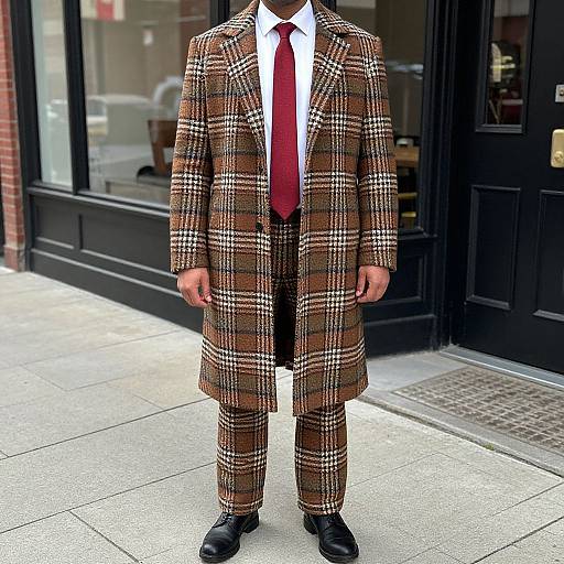 Man Wearing Plaid Coat and Tie