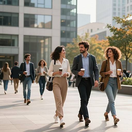Colleagues Walking in Urban Plaza