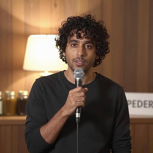 Man with Microphone in Cozy Room