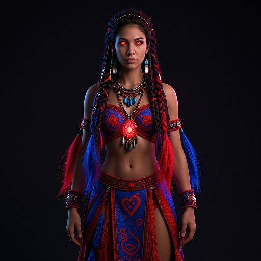 Mystical Amazonian Woman with Glowing Braids