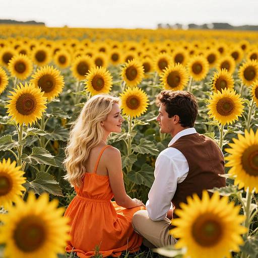 Romantic Sunflower Field Portrait