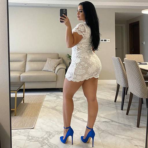 Curvy Woman Mirror Selfie in Modern Living Room