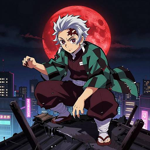 Cyberpunk White-Haired Demon Slayer