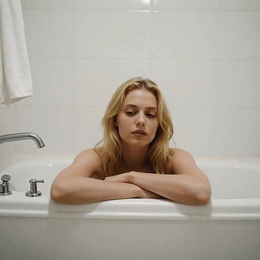 Serene Blonde Woman in White Bathtub