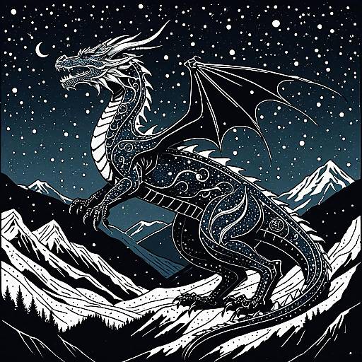 Art Nouveau Constellation Dragon Night Scene