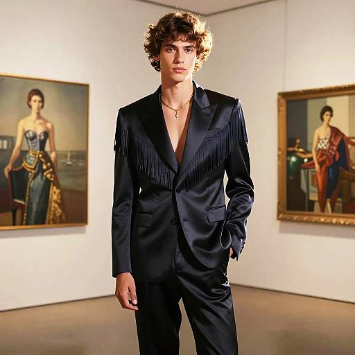 Golden Hour Fringe Silk Suit Editorial