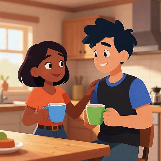 Cozy Kitchen Scene with Animated Characters