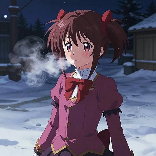 Anime Girl in Winter Night Scene