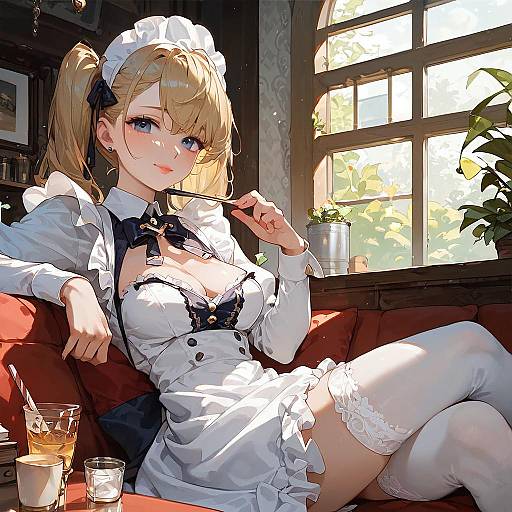 Charming Maid in Colorful Cafe Scene