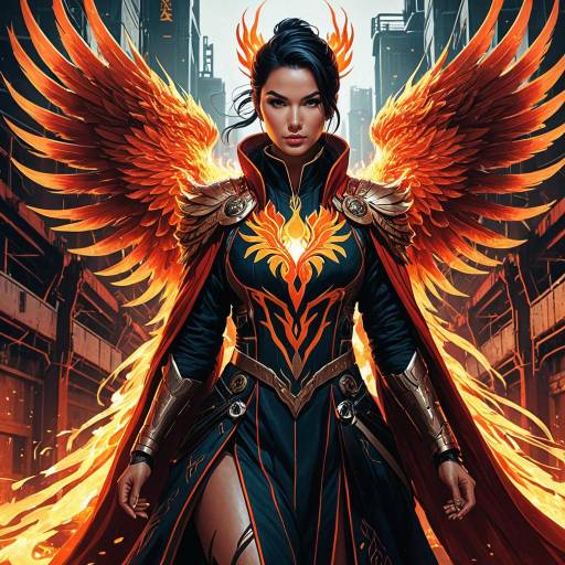 Majestic Female Phoenix Guardian in Cyberpunk