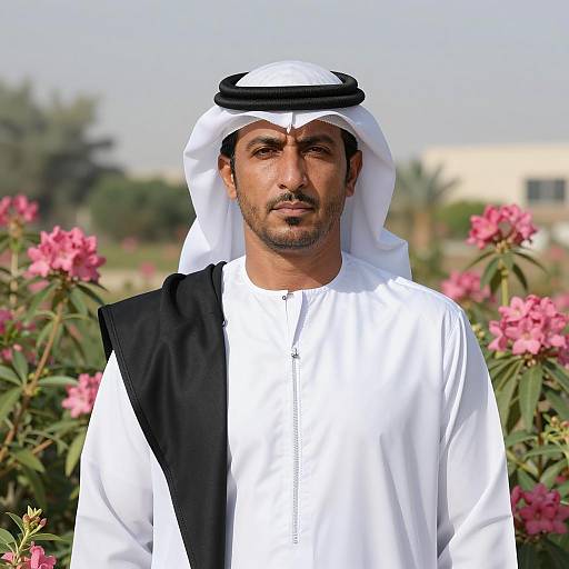 Middle Eastern Man in Traditional Clothing in Garden
