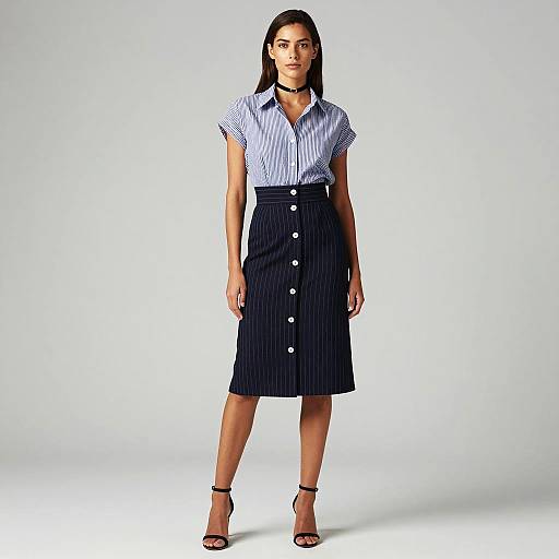 Woman in Chic Pinstripe Outfit