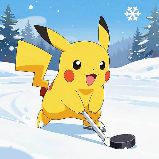 Cute Hockey Pokémon Sliding on Ice