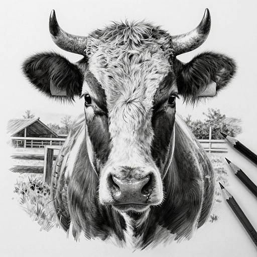 Realistic Detailed Cow Face Drawing