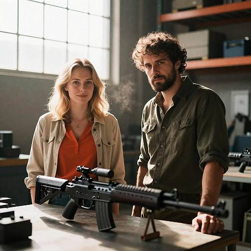 Industrial Setting with People and Rifle