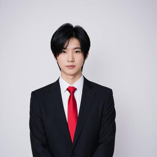 Japanese Man in Black Suit with Red Tie
