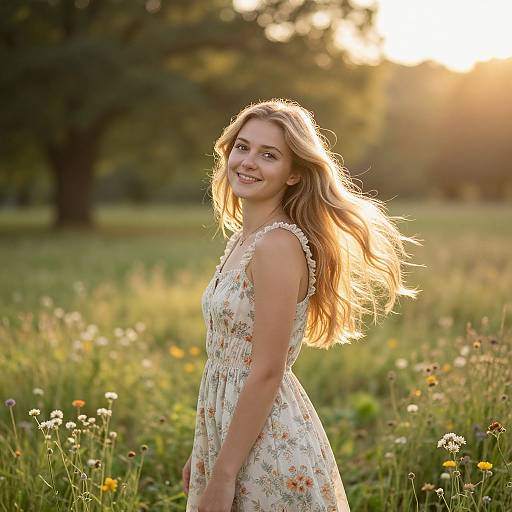 Sunlit Meadow with Blonde Woman