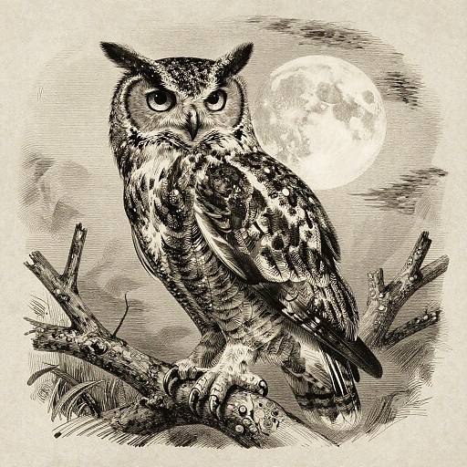 Monochrome Drypoint Great Horned Owl