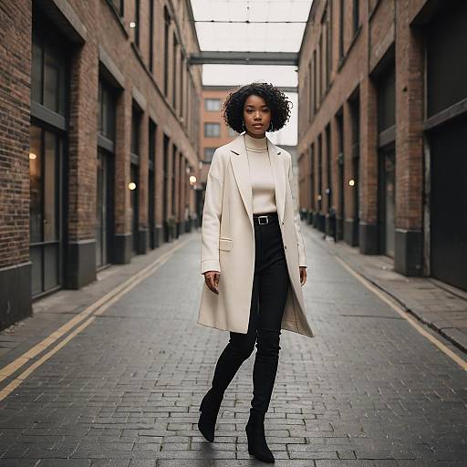 Elegant Woman Walking in Urban Alley