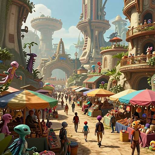 Alien City Marketplace Vibrant Scene