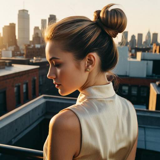 Woman with Chignon Hairstyle on Rooftop at Sunset Woman with Chignon Hairstyle on Rooftop at Sunset