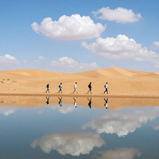 Travelers Crossing Mirrored Desert Path