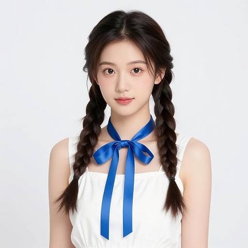 Girl with Braids and Blue Ribbon