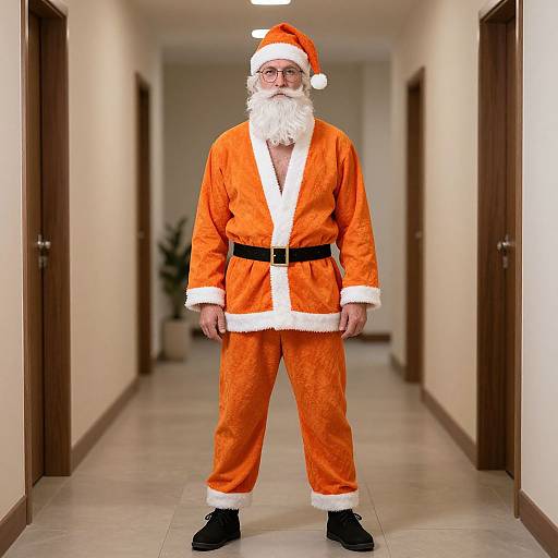 Orange Santa Suit in Hallway
