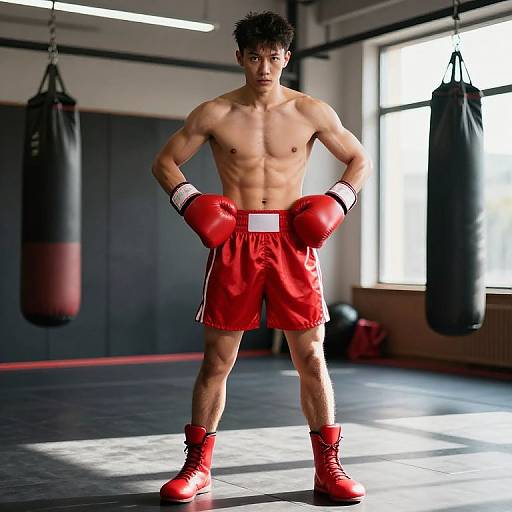 Confident Male Boxer in Gym