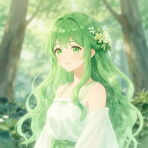 Serene Green-Haired Anime Portrait