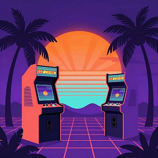 Retro 80s Synthwave Arcade Scene