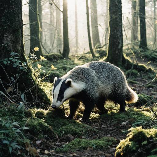 Badger Foraging in Forest