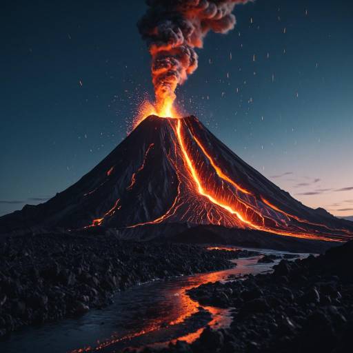 Erupting Volcano at Twilight