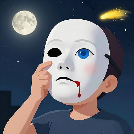 Surreal Illustration of Boy with Mask