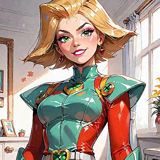 Clover Grinning in Red Bodysuit