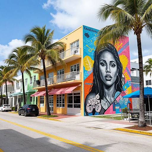 Colorful Wynwood Street with Woman Mural
