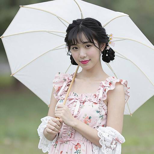 Elegant Asian Woman in Floral Attire