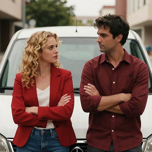 Urban Street Scene with Couple by Van