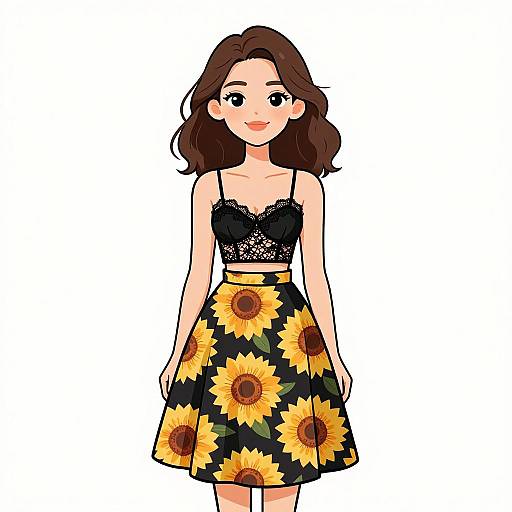 Playful Summer Woman in Sunflower Skirt