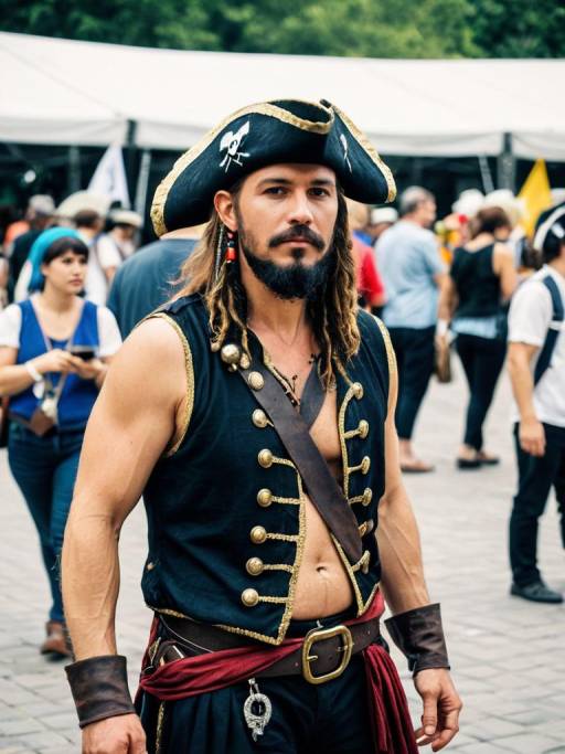 Man in Sleeveless Pirate Costume at Festival