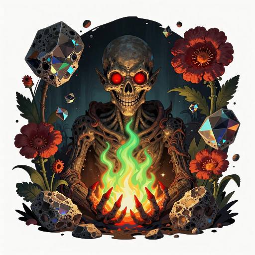 Undead Skeleton with Green Flames and Red Eyes